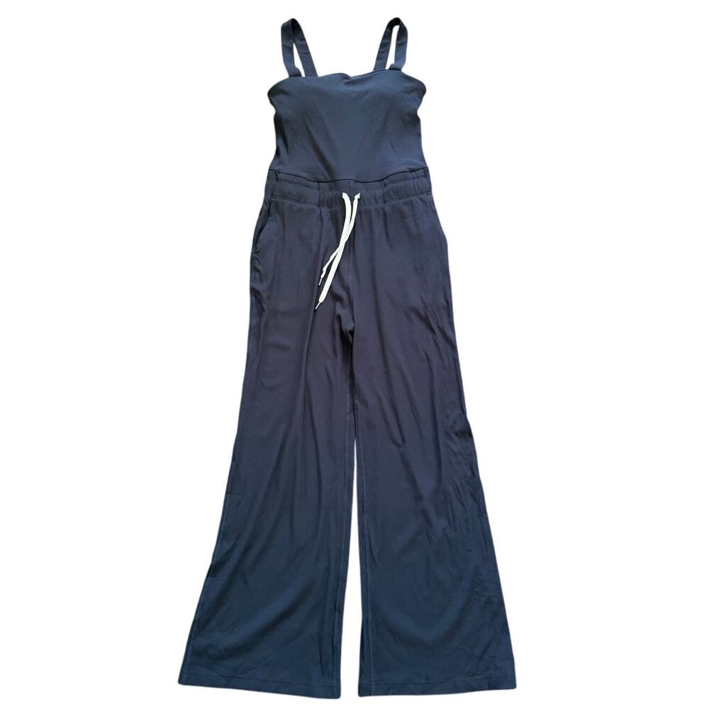 Vuori Mudra Pose Scoop Black Ribbed Wide Leg Elastic Waist Jumpsuit Gorpcore